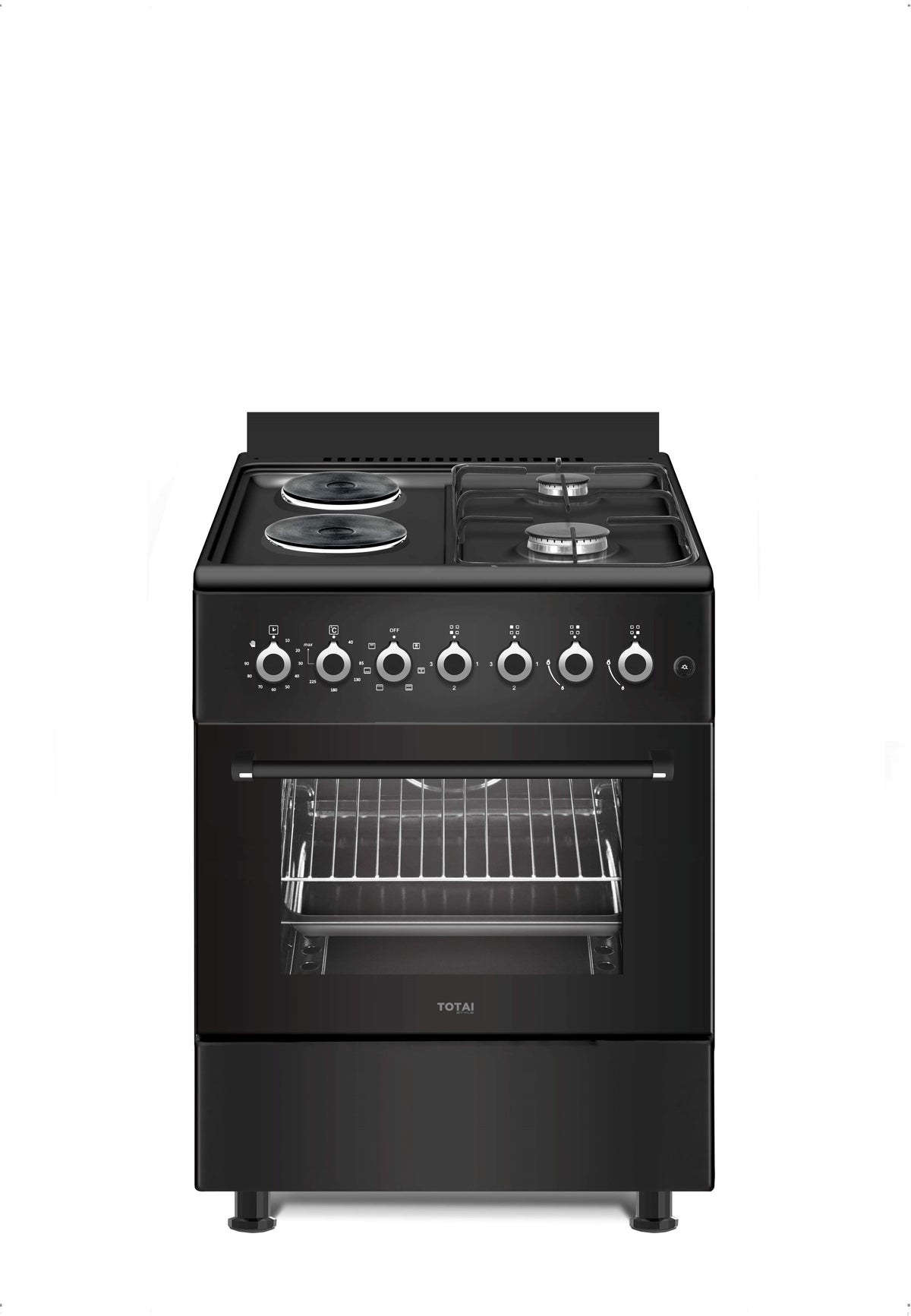 Totai Style 60cm 2 Gas & 2 Electric Stove With Electric Oven - Black