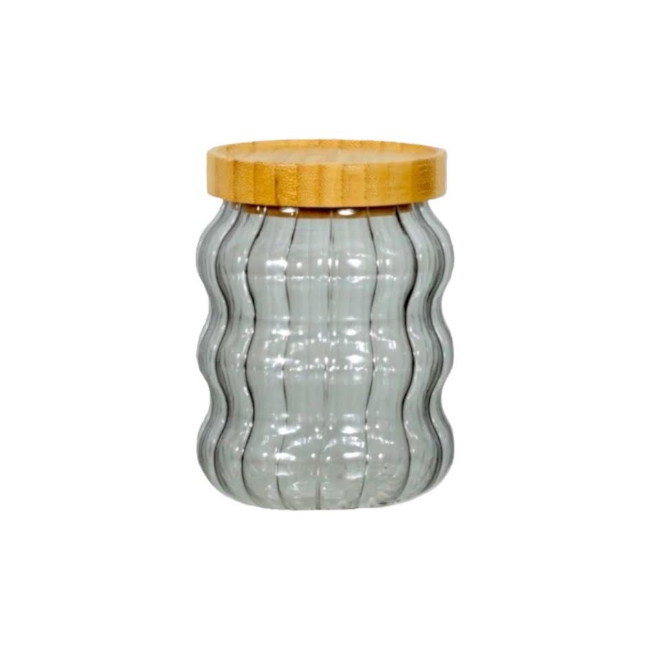 Kitchen Life Glass Canister Jar Smokey 340ml with Bamboo Lid