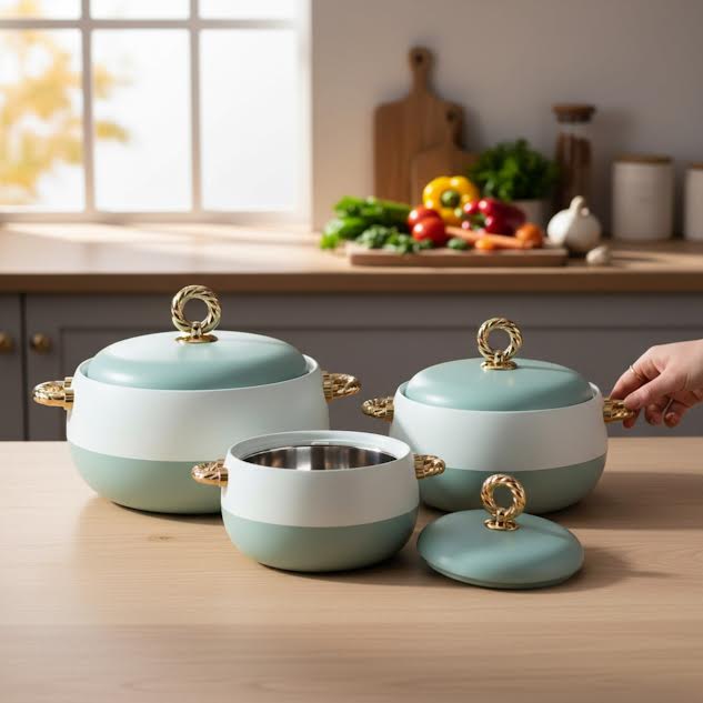 3 Piece Luxury Food Thermo Casserole Set Green