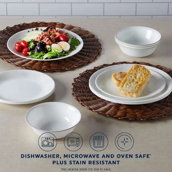 Corelle Hushed Lines 12 Piece Dinner Set White