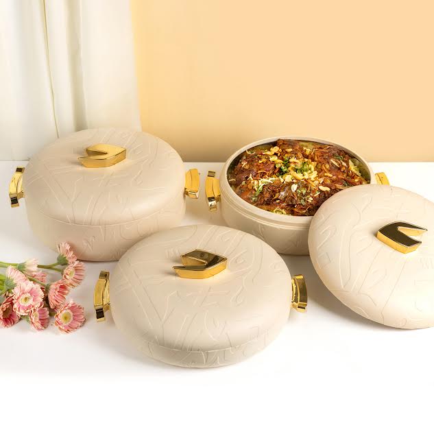 3 Piece Insulated Food Warmer Set with Lids Cream