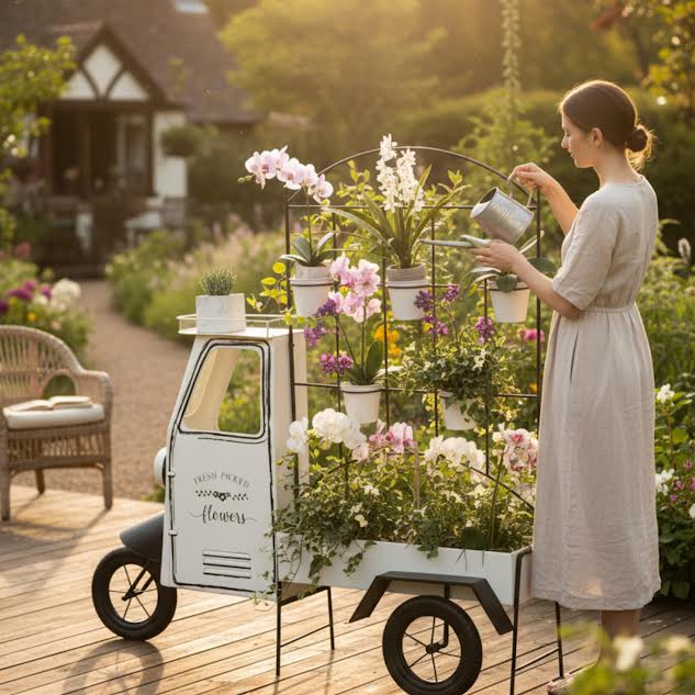 Vintage Metal Truck Design Planter White
