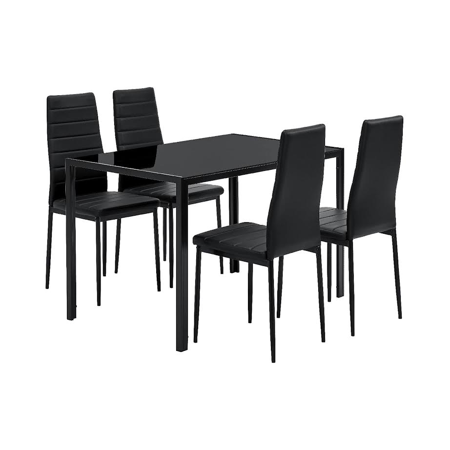 Exotic Designs Minimalistic Glass Dining Set 1+4 Black