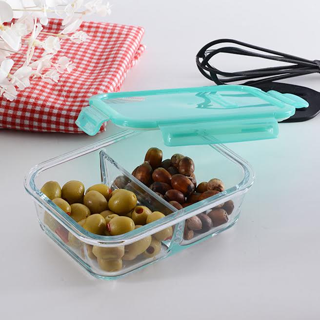 Pasabahce Snowbox 600ml 2 Division Cliplock Storage Bowl Green