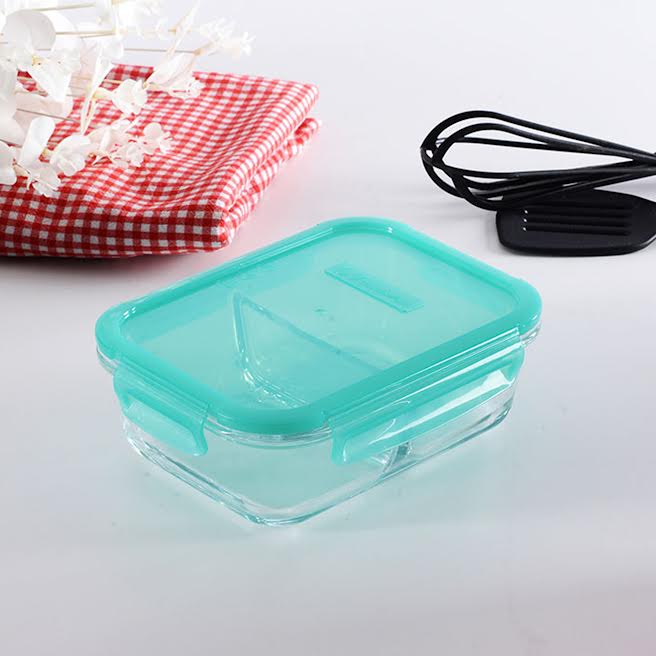 Pasabahce Snowbox 600ml 2 Division Cliplock Storage Bowl Green Set of 6