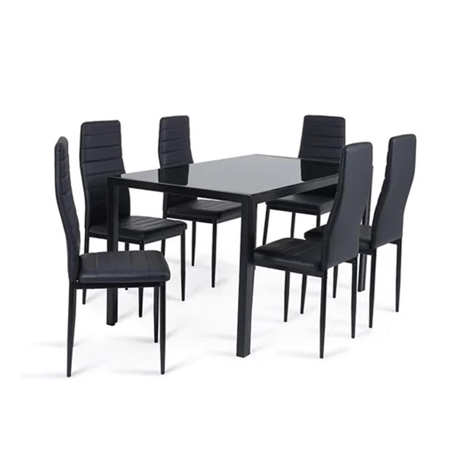 Exotic Designs Glass Dining Minimalistic Set 1+6 Black