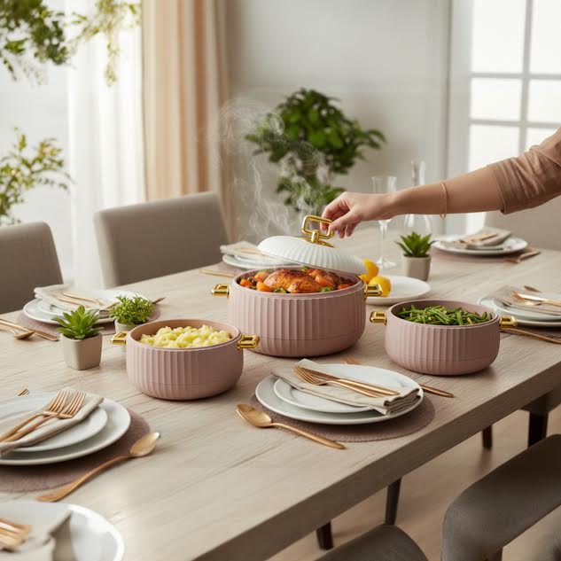 3 Piece Luxury Food Thermo Casserole Set Pink & White