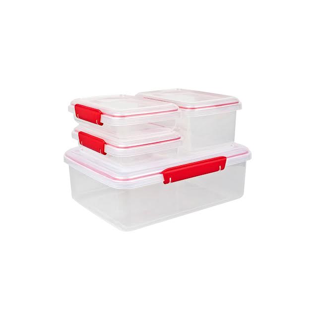 CH 4 Piece Rectangular Beta Clip Container Set Red