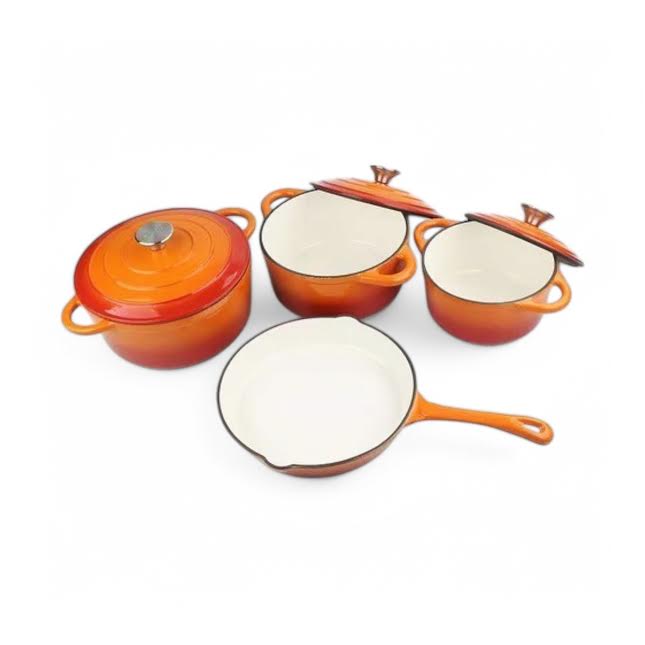 The Culinarium 7 Piece Cast Iron Cookware Set Orange