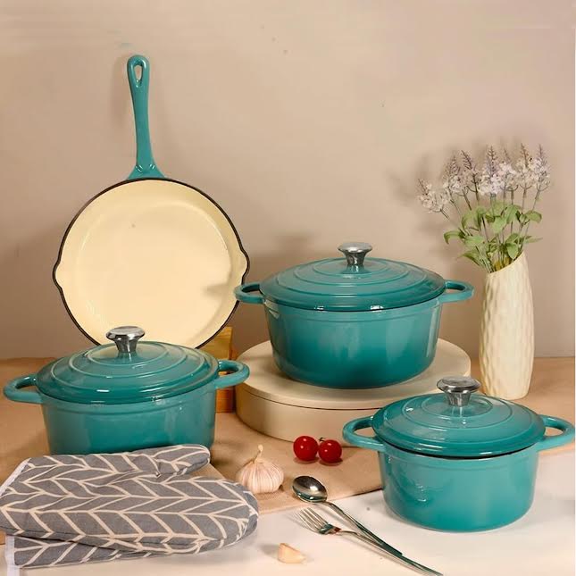 The Culinarium 7 Piece Cast Iron Cookware Set Light Blue
