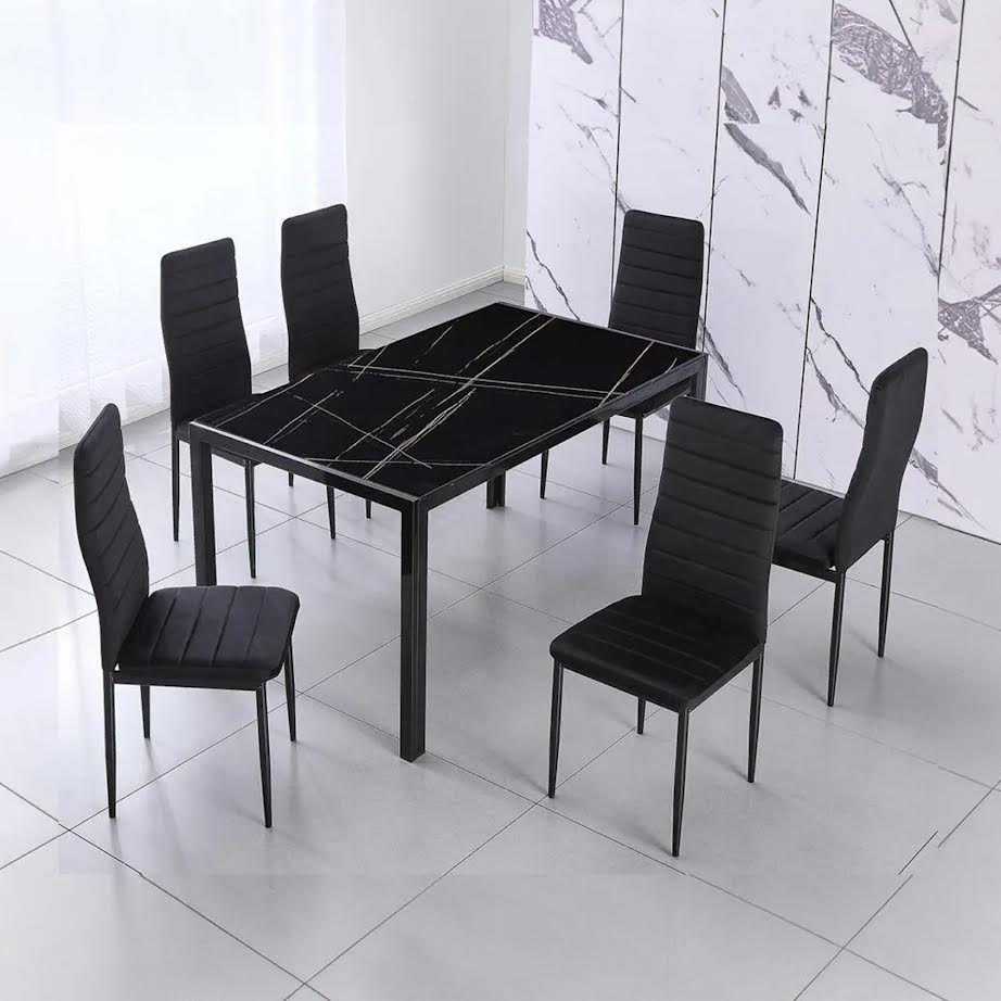 Exotic Designs Glass Dining Minimalistic Set 1+6 Black