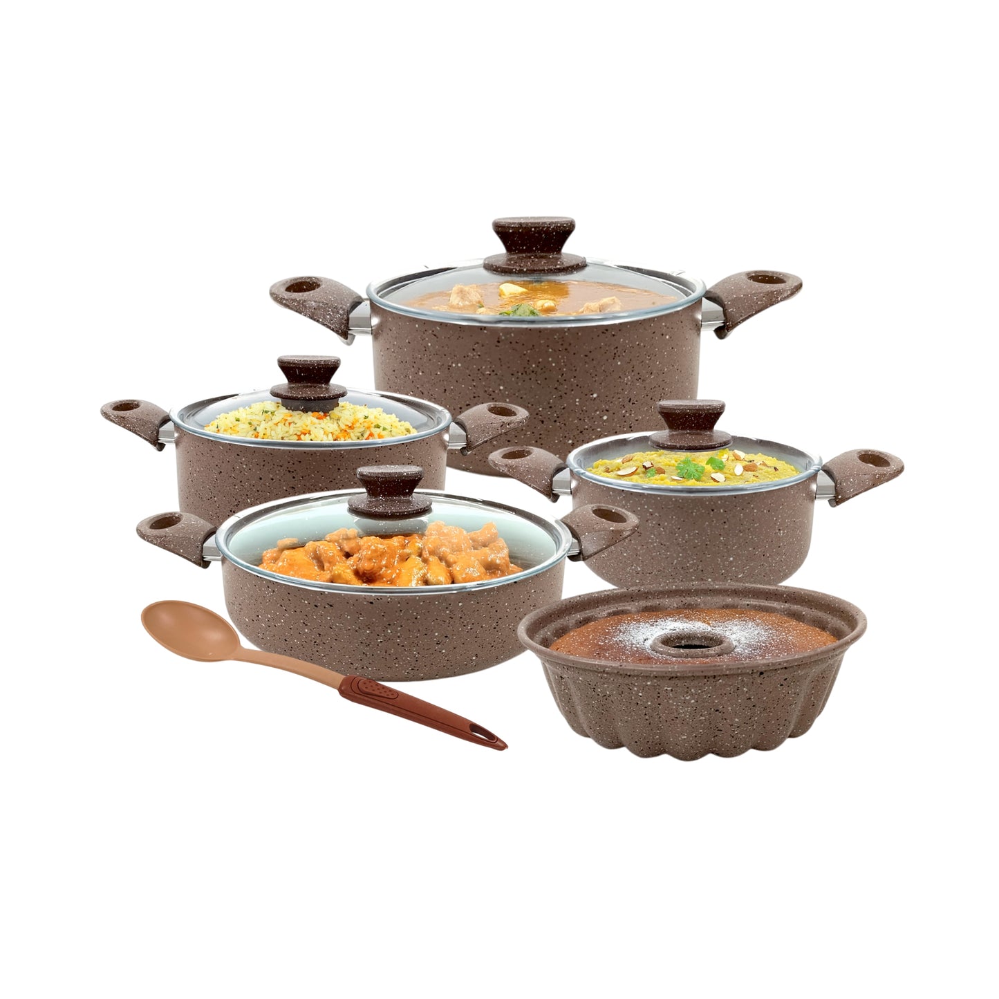 10 Piece Leydi Turkish Granite Pot Set Brown
