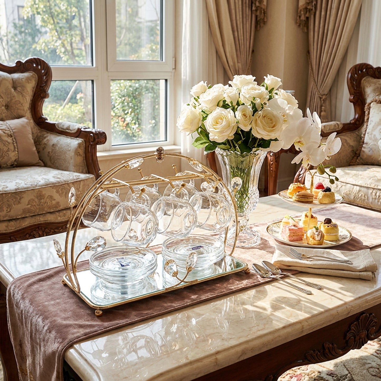 13 Piece Cup & Saucer Set Gold