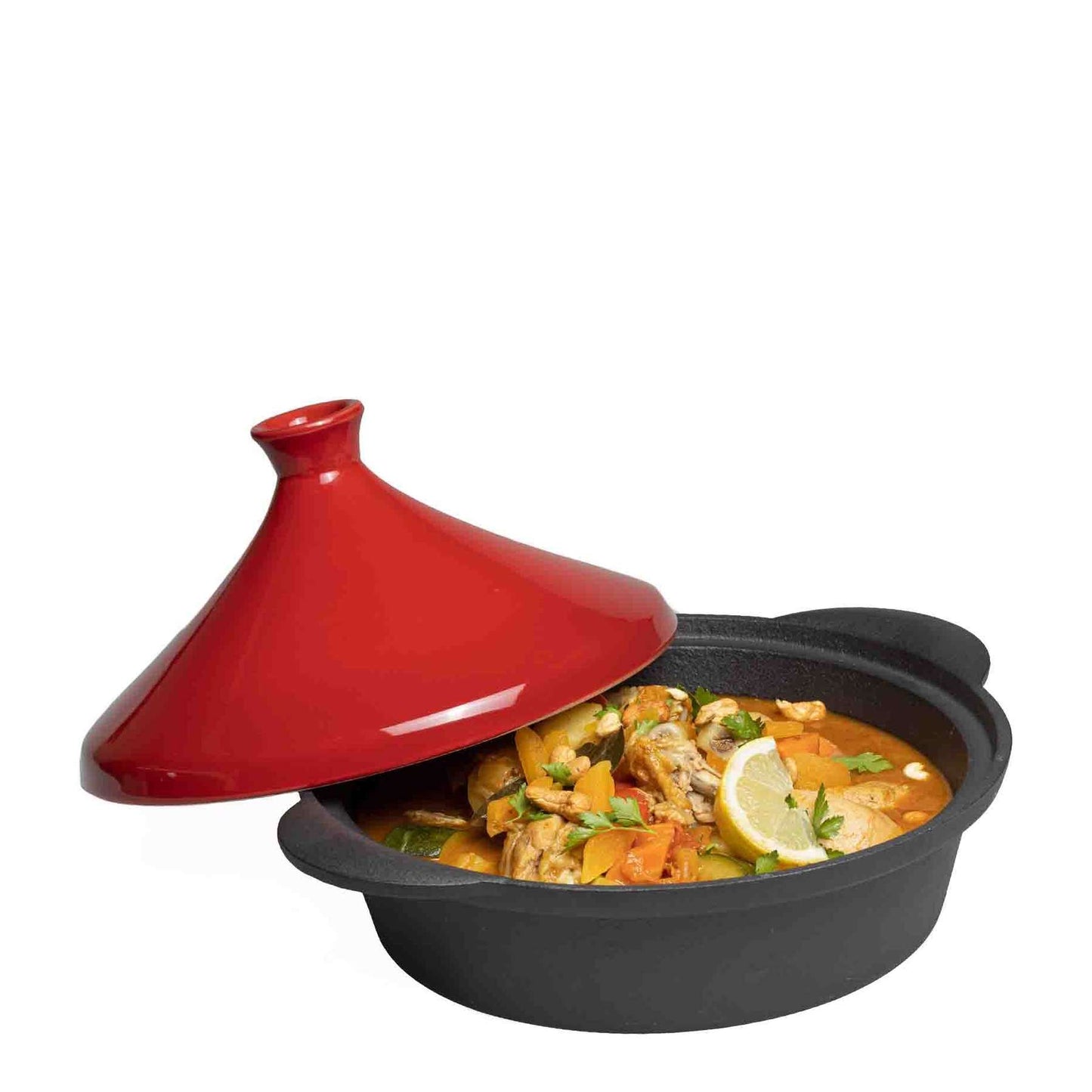 Regent Tagine Cast Iron Base With Red Lid - Black