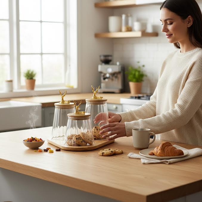 3 Piece Glass Canister Set Clear