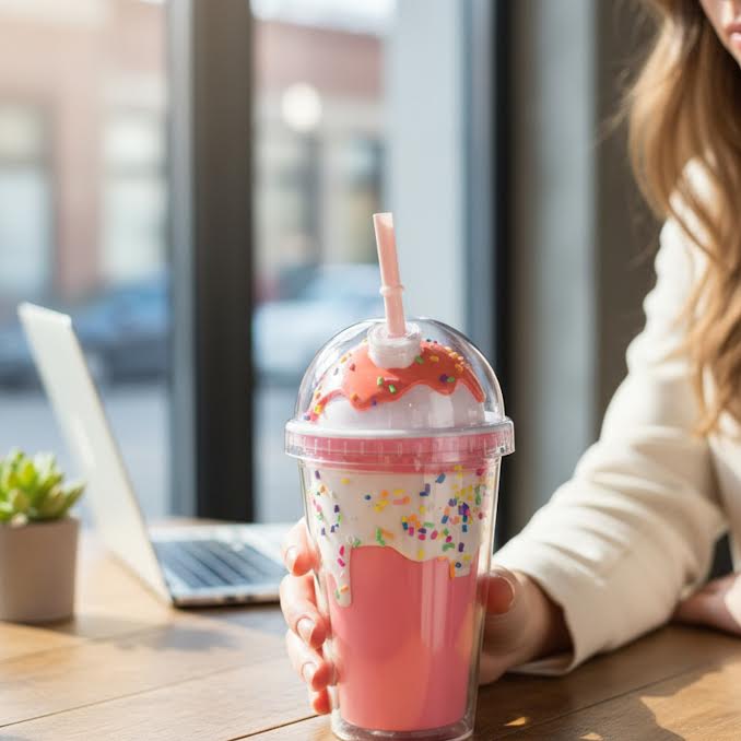 Ice Cream Inspired 450ml Double Wall Cup Pink