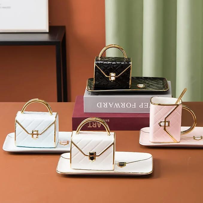 Handbag Shaped Cup & Saucer Set White