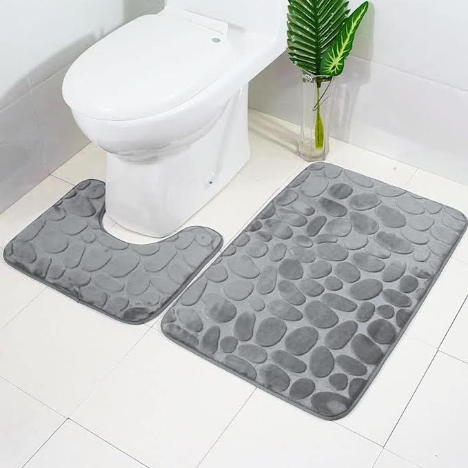 2 Piece Bathroom Rug Set Grey