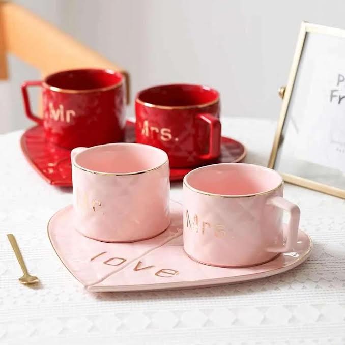 Mr & Mrs 250ml Cup & Saucer Set Pink