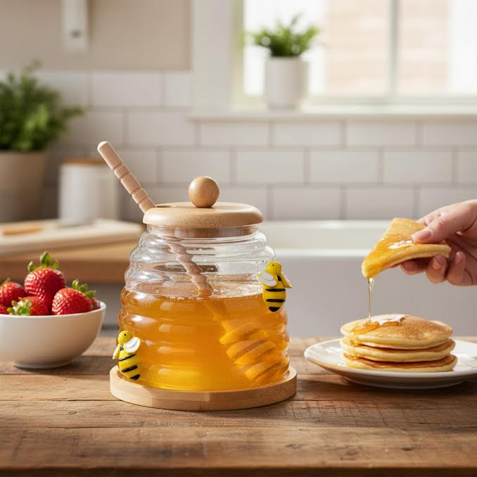 Bee Design Glass Honey Pot Clear