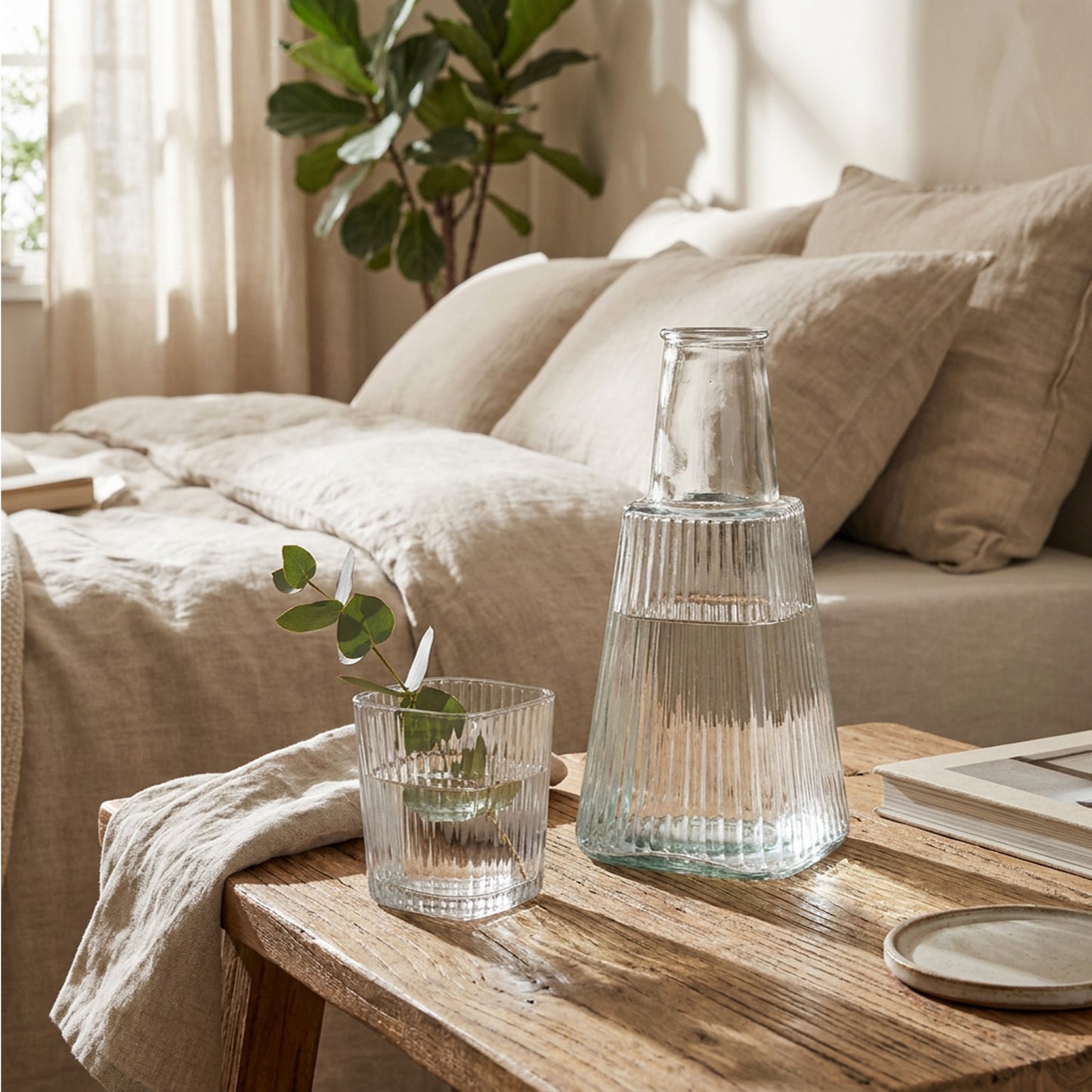 Ribbed Design Carafe & Tumbler Set Clear