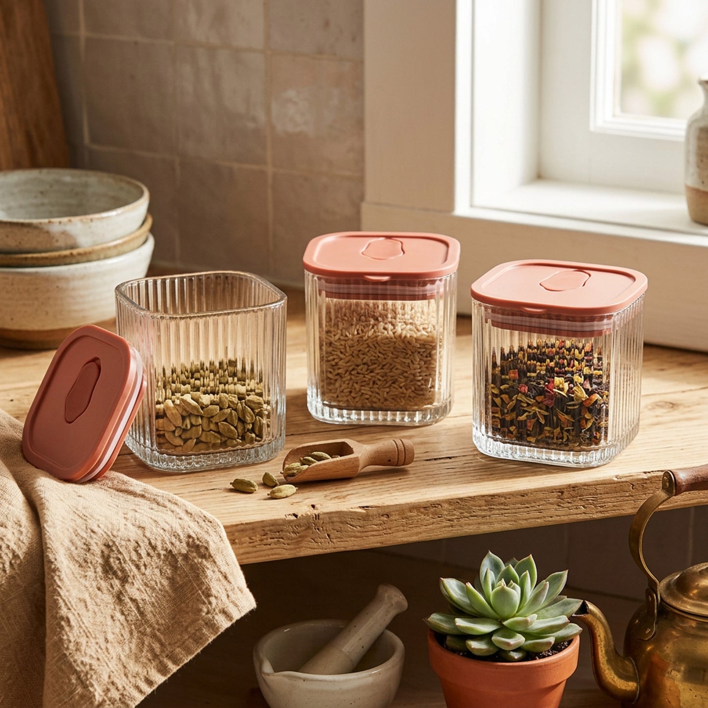 3 Piece Glass Canister Set Clear
