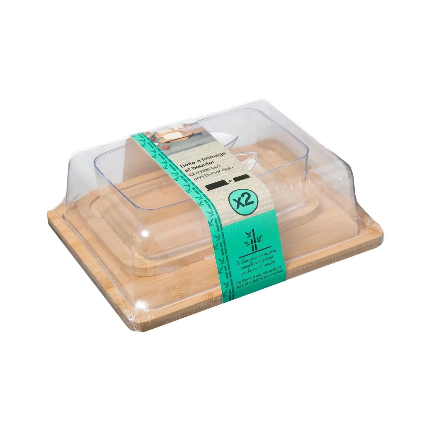 Five Cheese Box & Bamboo Butter Dish Set Brown