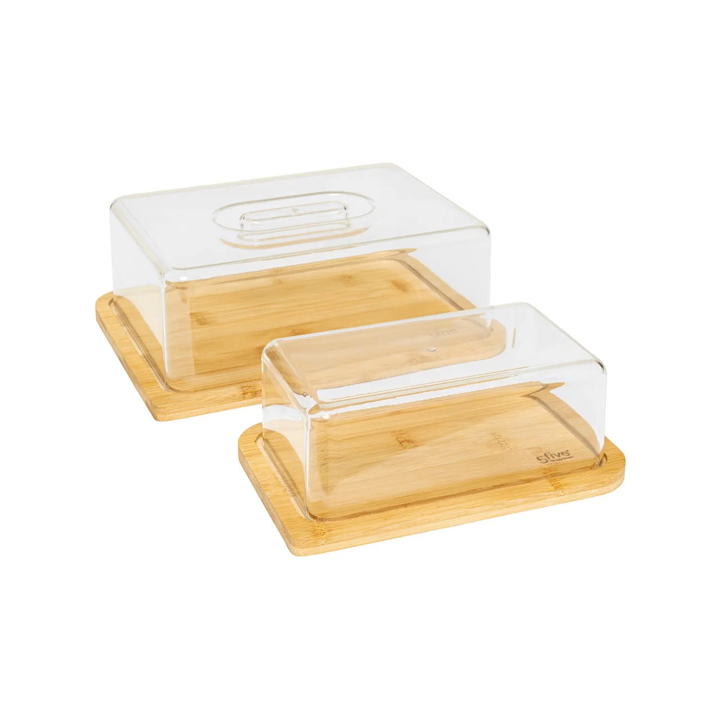 Five Cheese Box & Bamboo Butter Dish Set Brown