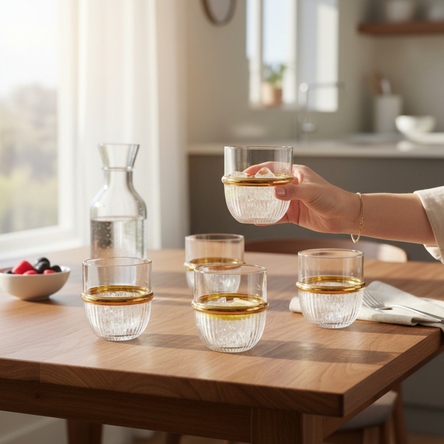 6 Piece Tumbler Set Clear & Gold