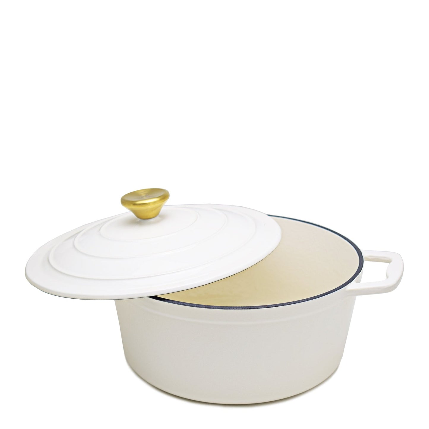 Aqua Enamel Cast Iron Casserole 4,8Litre - White with Gold Lid