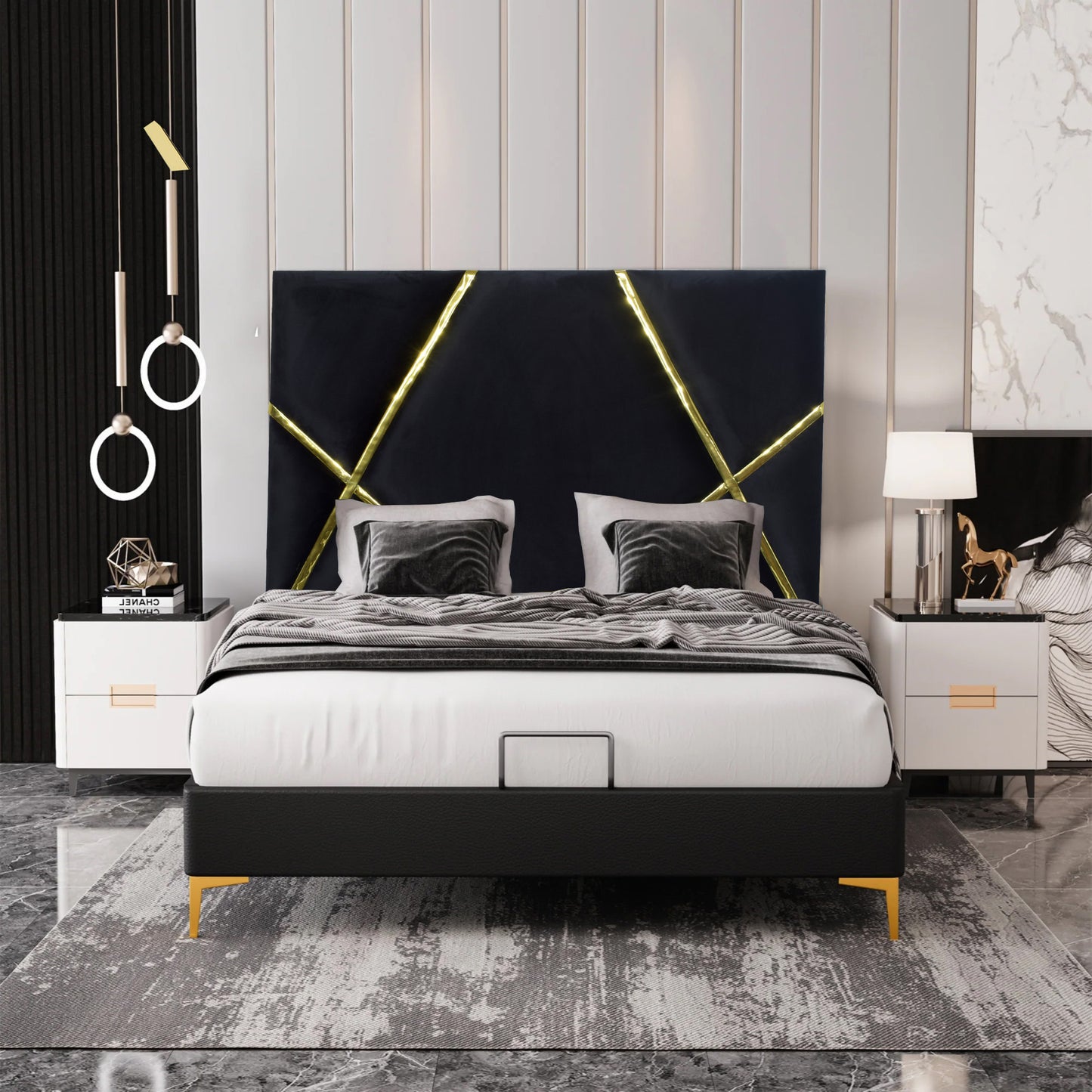 Layana Headboard (Up to Queen) Black & Gold