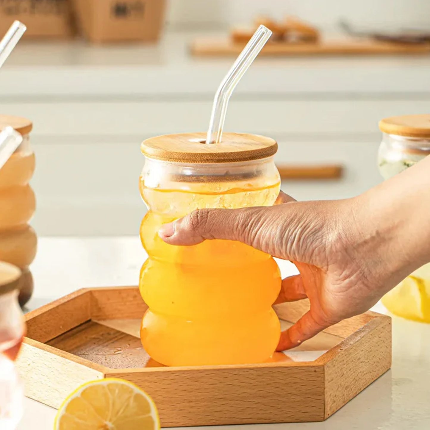 Bubble Design Tumbler with Lid & Straw Clear