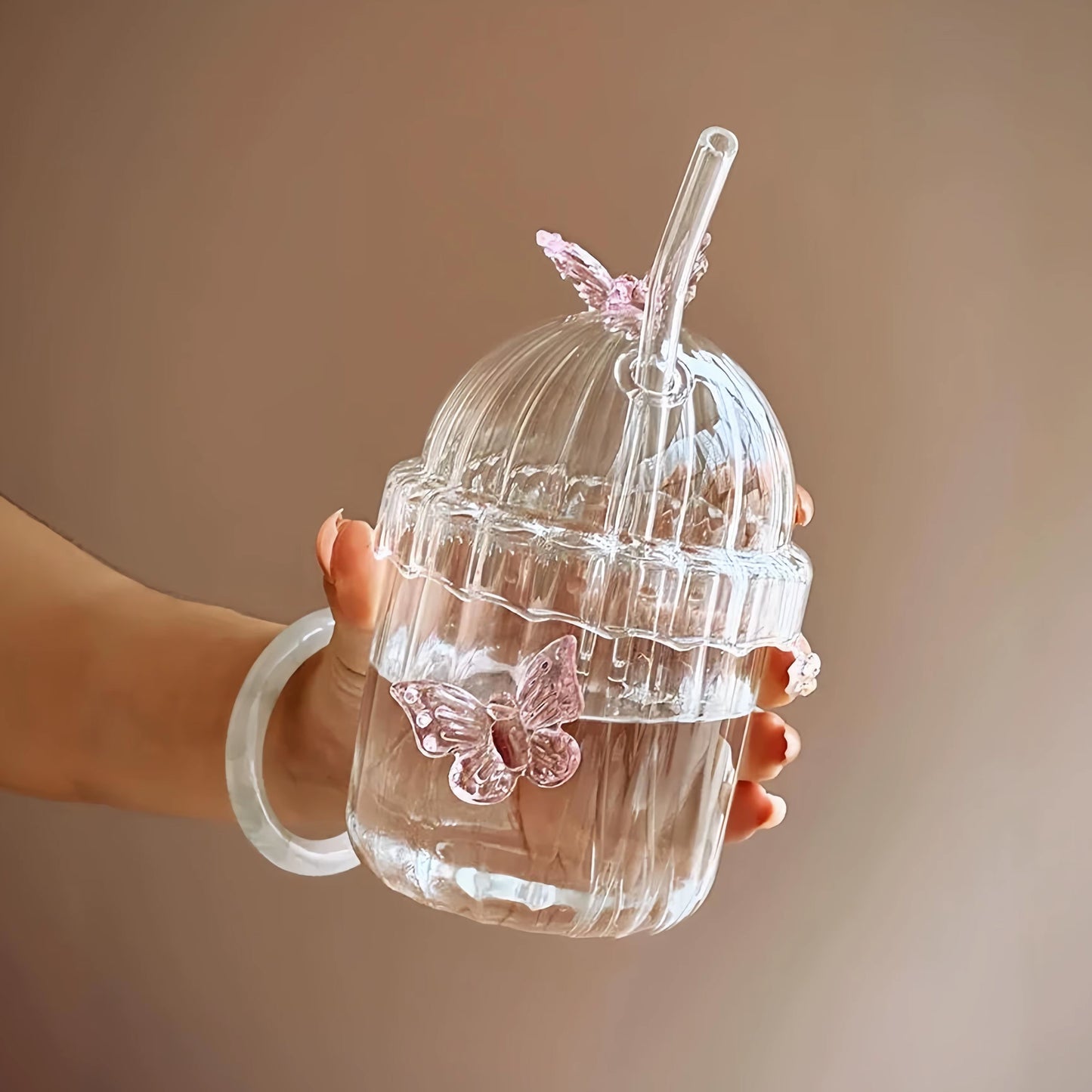 Butterfly Design 400ml Tumbler with Lid Clear