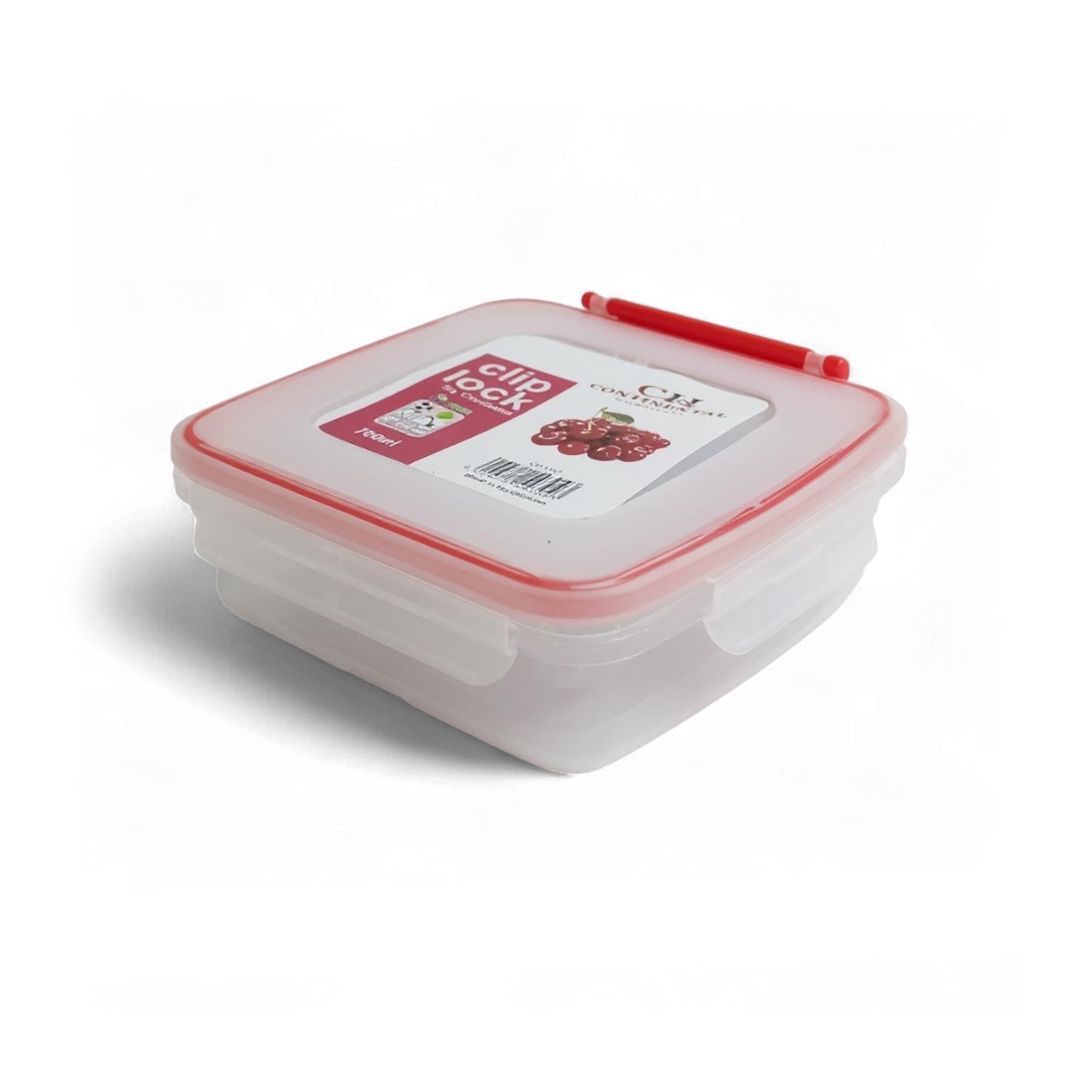 CH Wilko 700ml Clip Lock Square Container Clear & Red