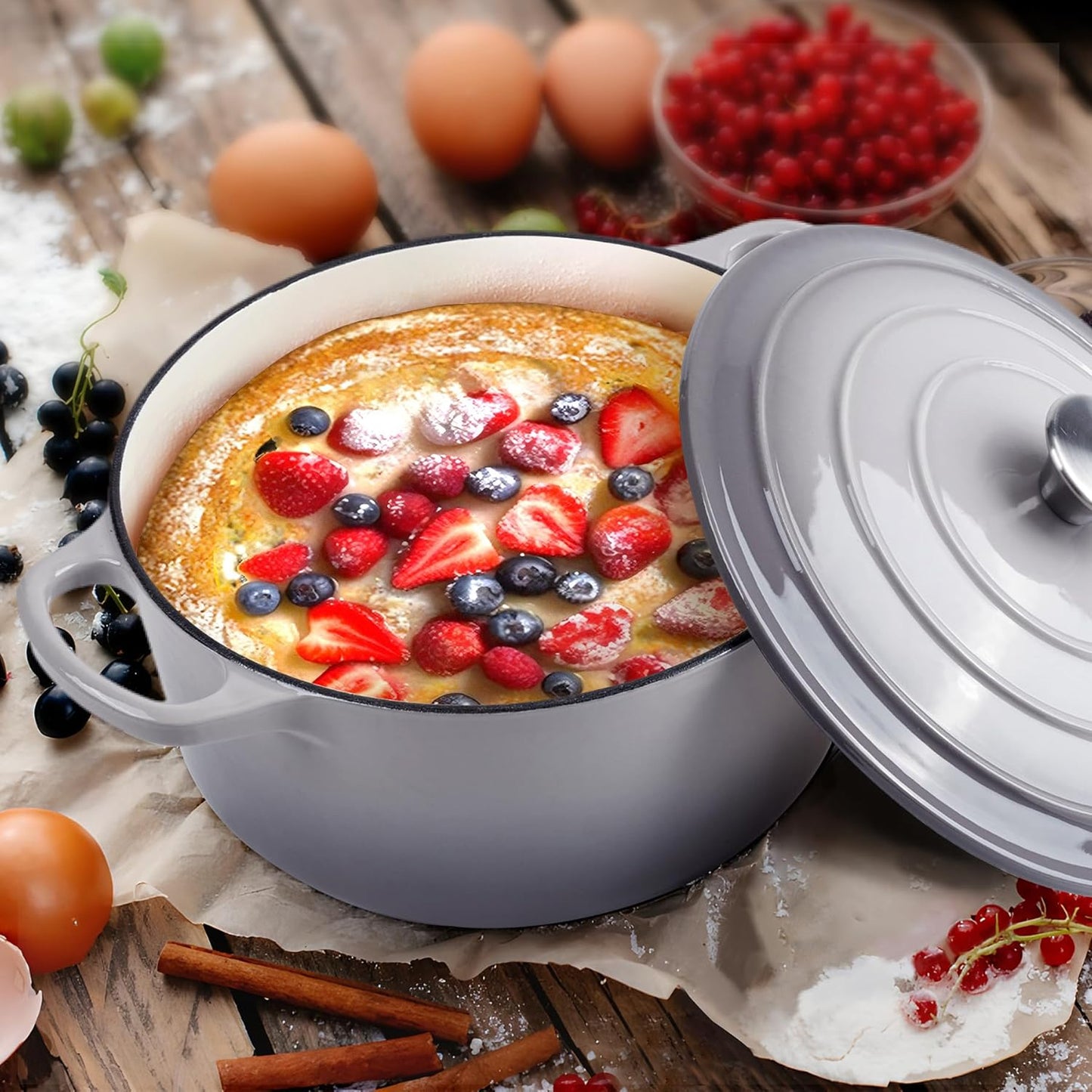 CH 24cm Cast Iron Casserole Grey