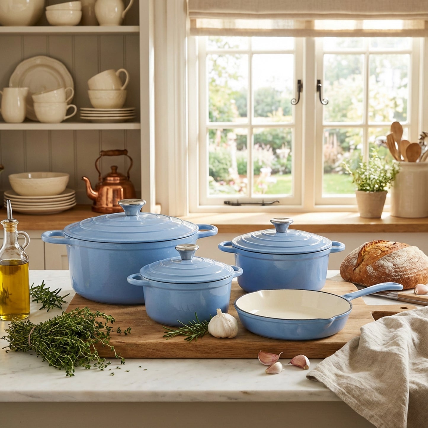 CH 7 Piece Cast Iron Pot Set Powder Blue