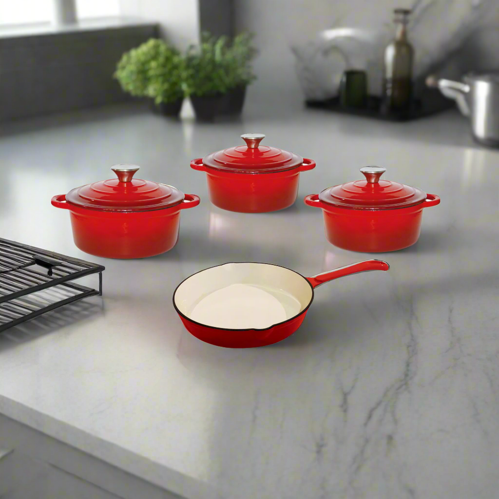 CTH 7 Piece Cast Iron Pot Set Red