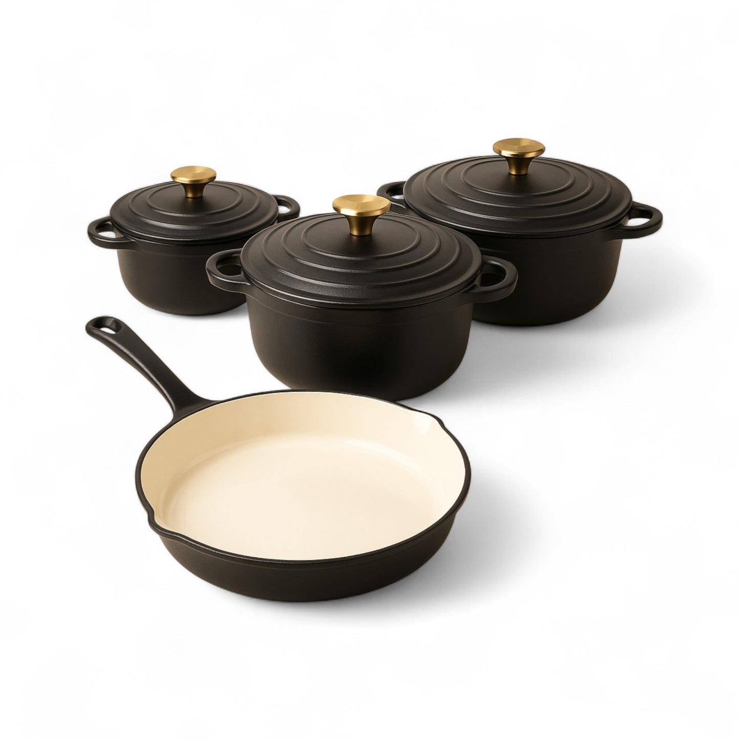 CH 7 Piece Cast Iron Pot Set Black & Gold