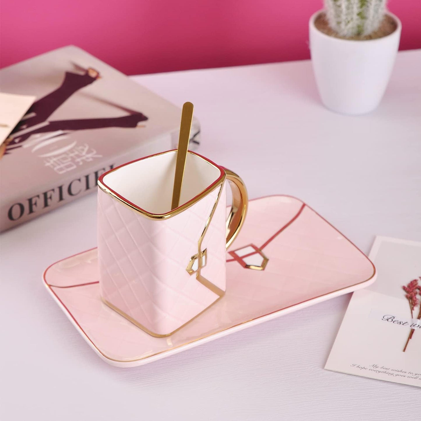 Handbag Shaped Cup & Saucer Set Pink