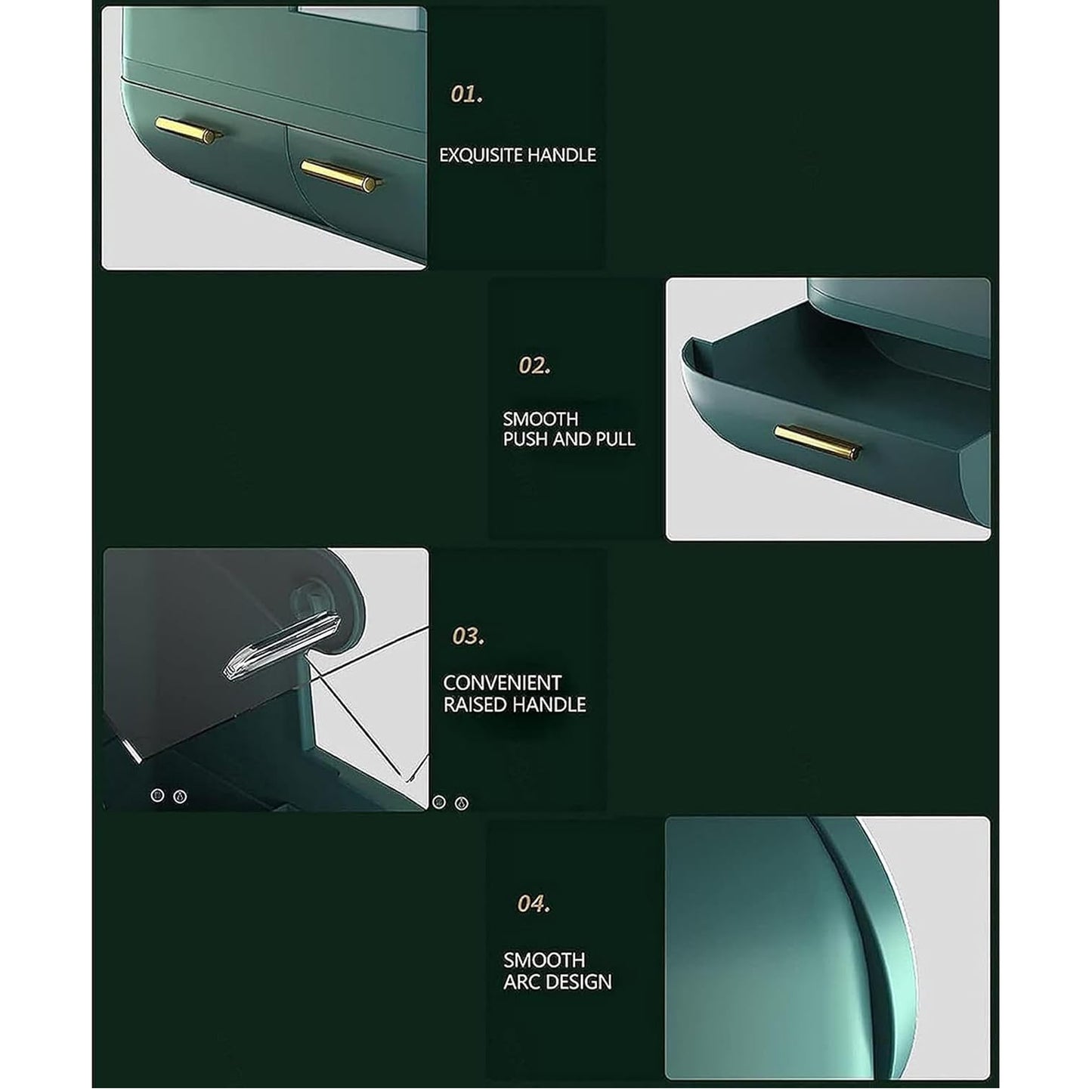 Antalya Cosmetics Storage Organizer Large with LED Lighted Mirror Green
