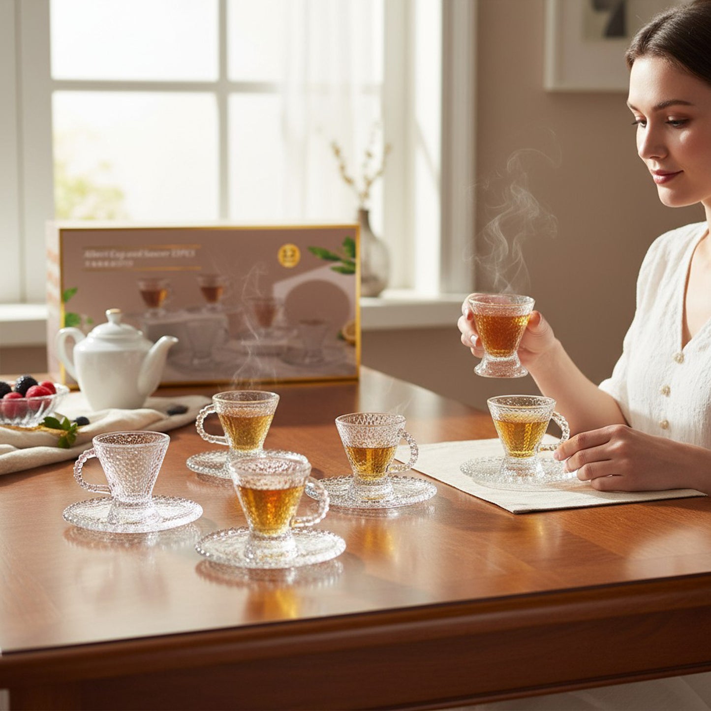Kitchen Life 12 Piece Cup & Saucer Set Clear