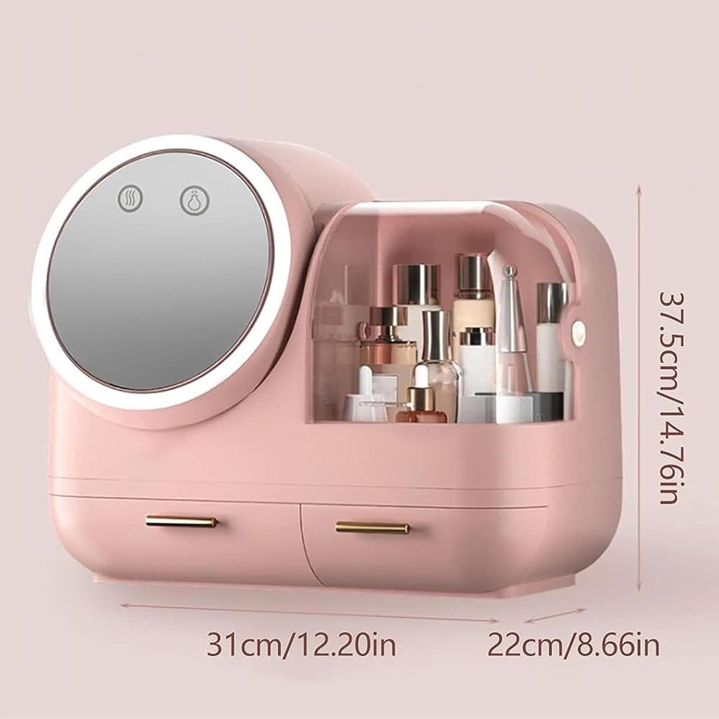 Antalya Cosmetics Storage Organizer Large with LED Lighted Mirror Pink