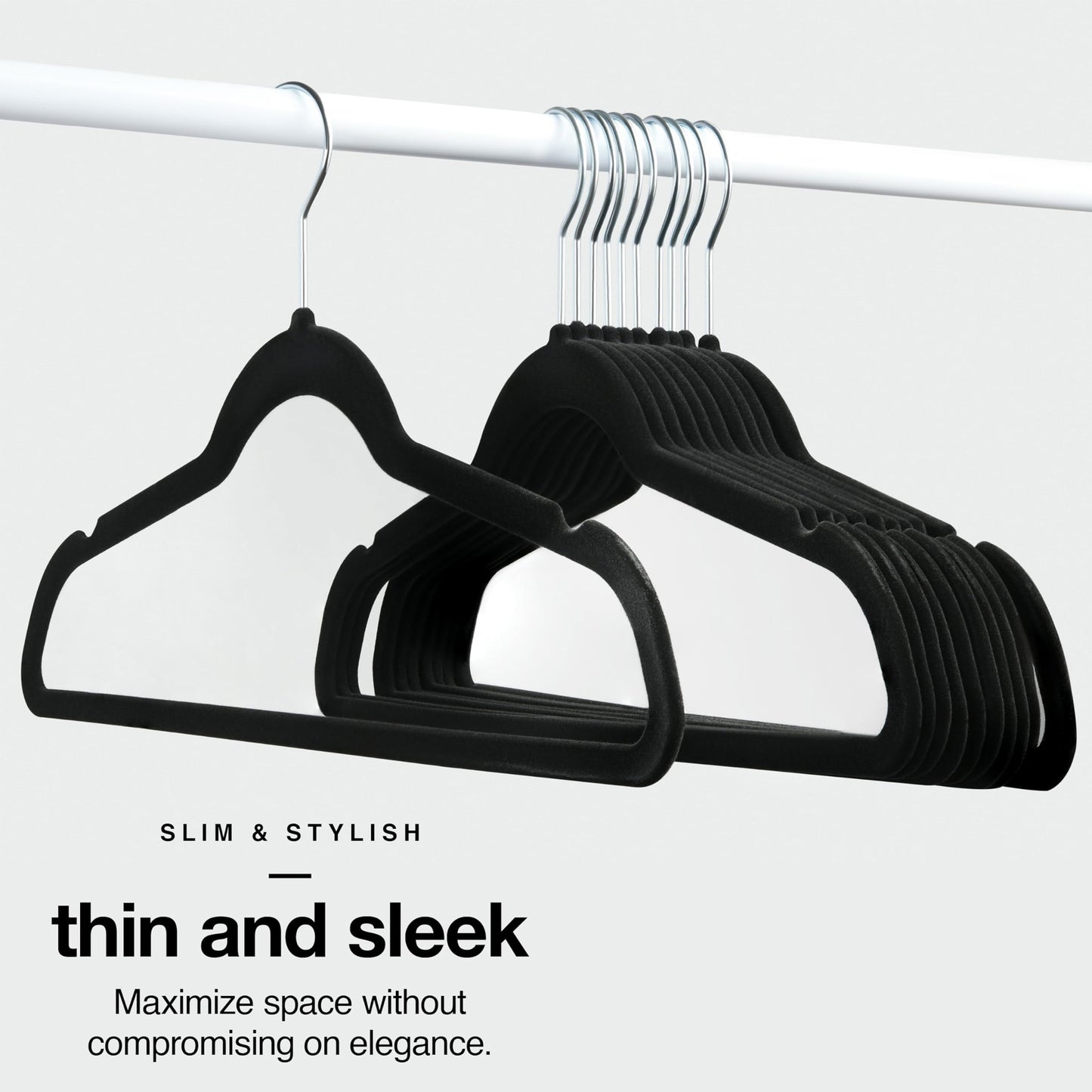 10 Piece Velvet Hanger with Chrome Hooks Set Black