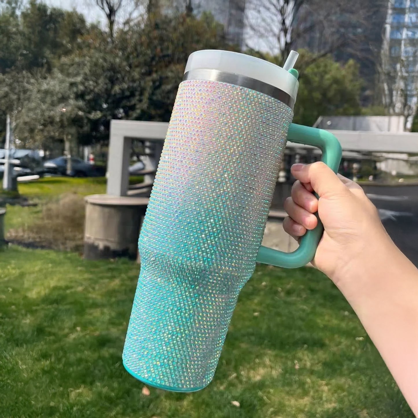 1.2Lt Ombre Glitter Flask Blue & White