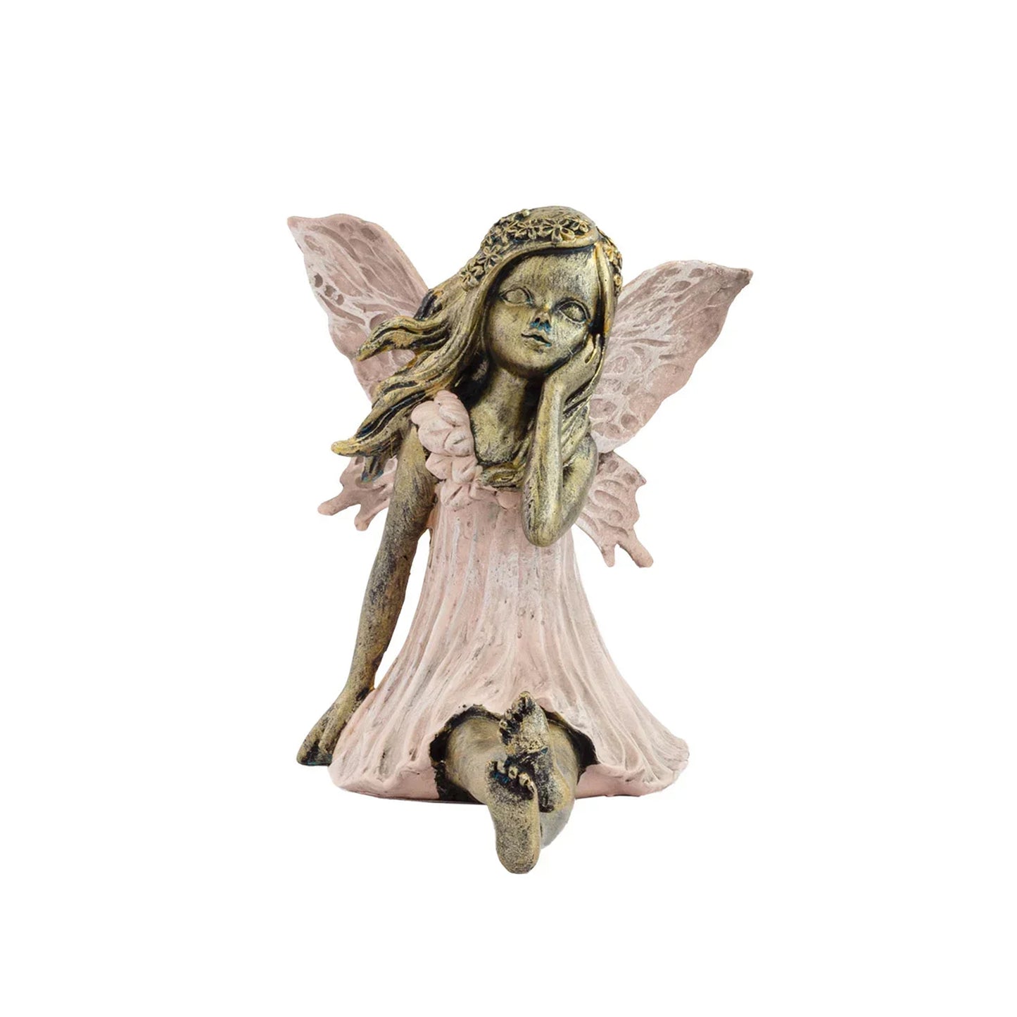 Urban Decor Fairy with Hand on Face Gold & Pink