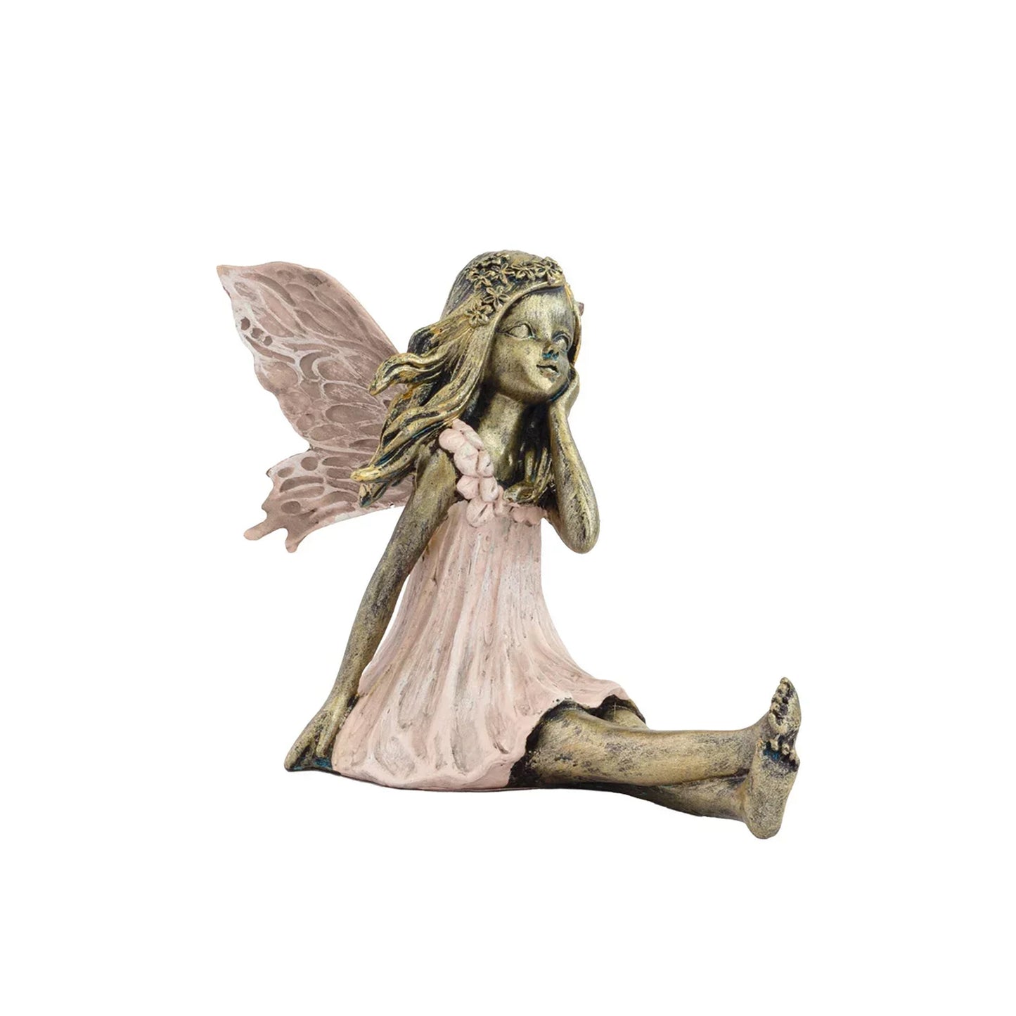 Urban Decor Fairy with Hand on Face Gold & Pink