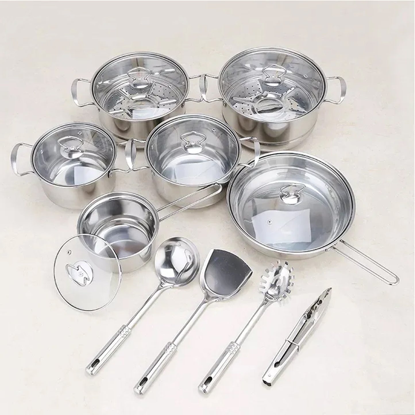 First Home Range 18 Piece Stainless Steel Pot Set Silver