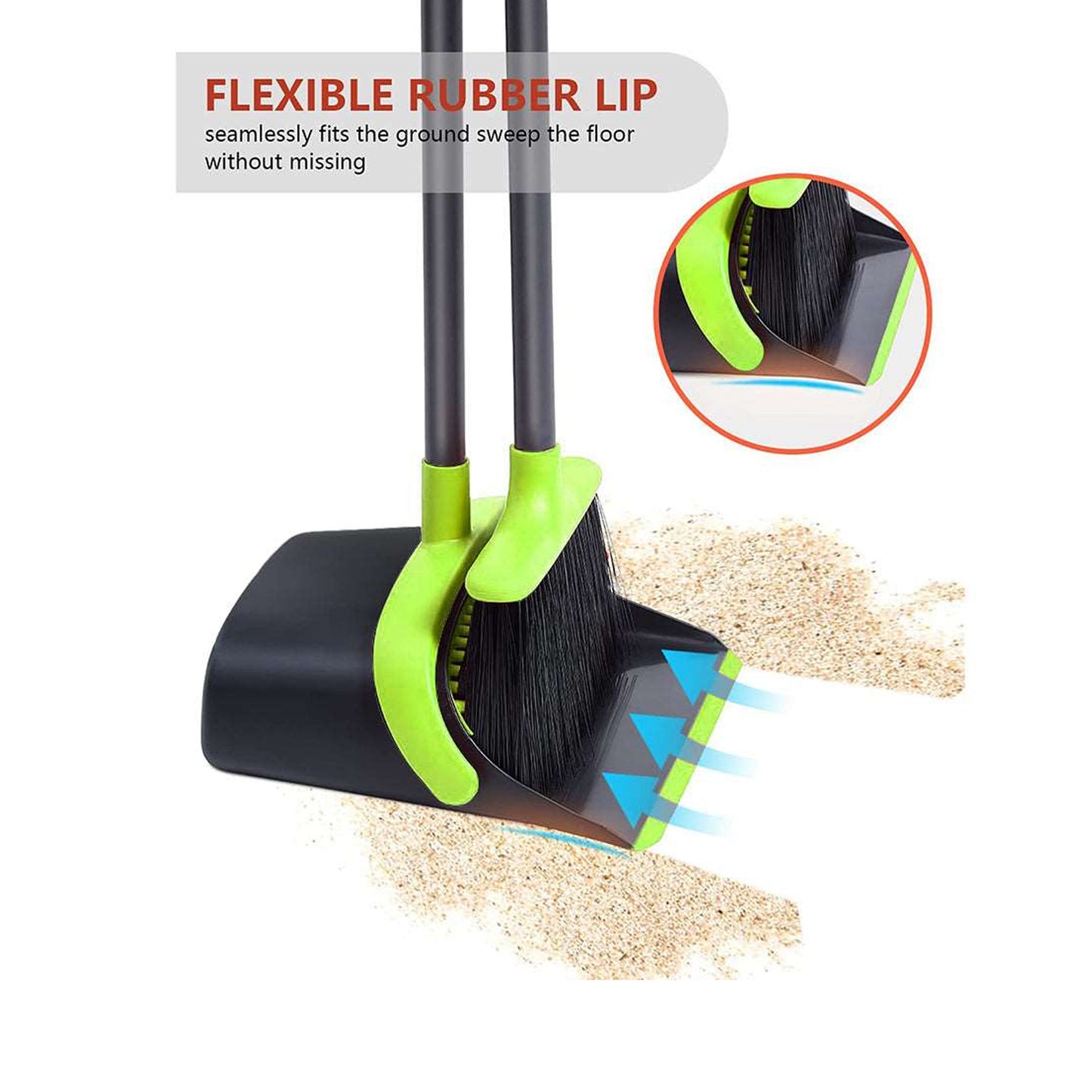FloorMax Broom & Dustpan with Self Cleaning Brush Black & Green