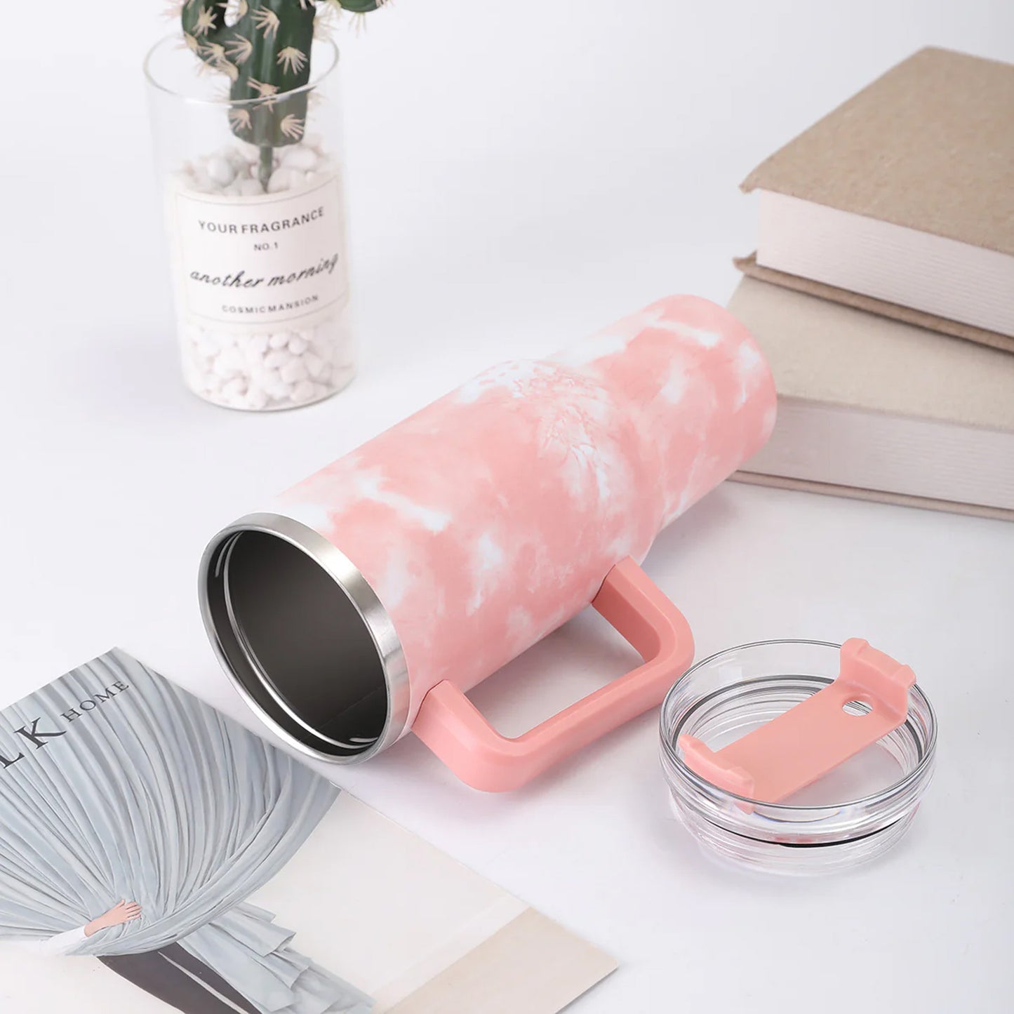 1.2Lt Stainless Steel Flask with Handle & Straw Pink