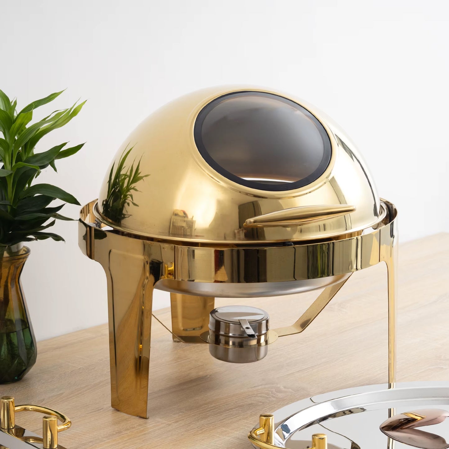 Kitchen Life Round Chafing Dish With Window Gold